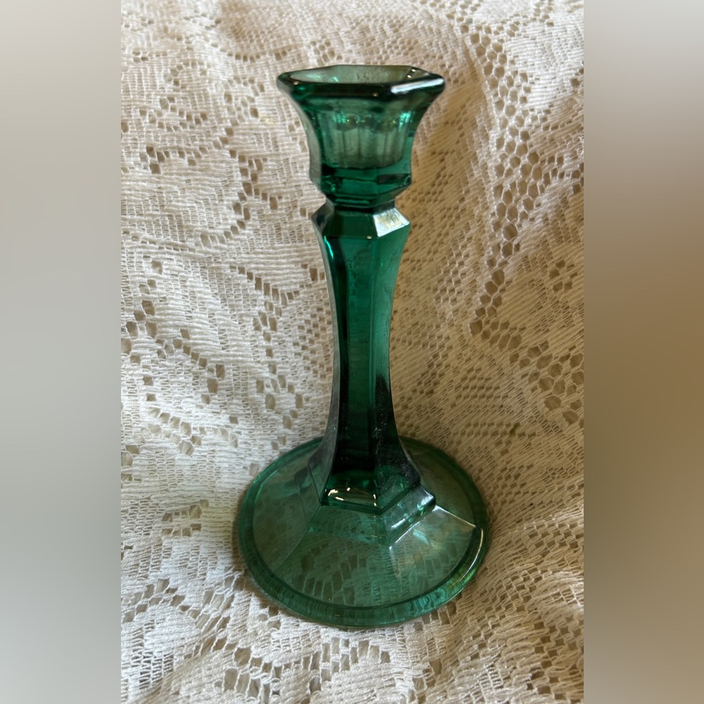 Emerald Green Vintage Mid Century Decor - Indiana Glass Tapered Candlestick